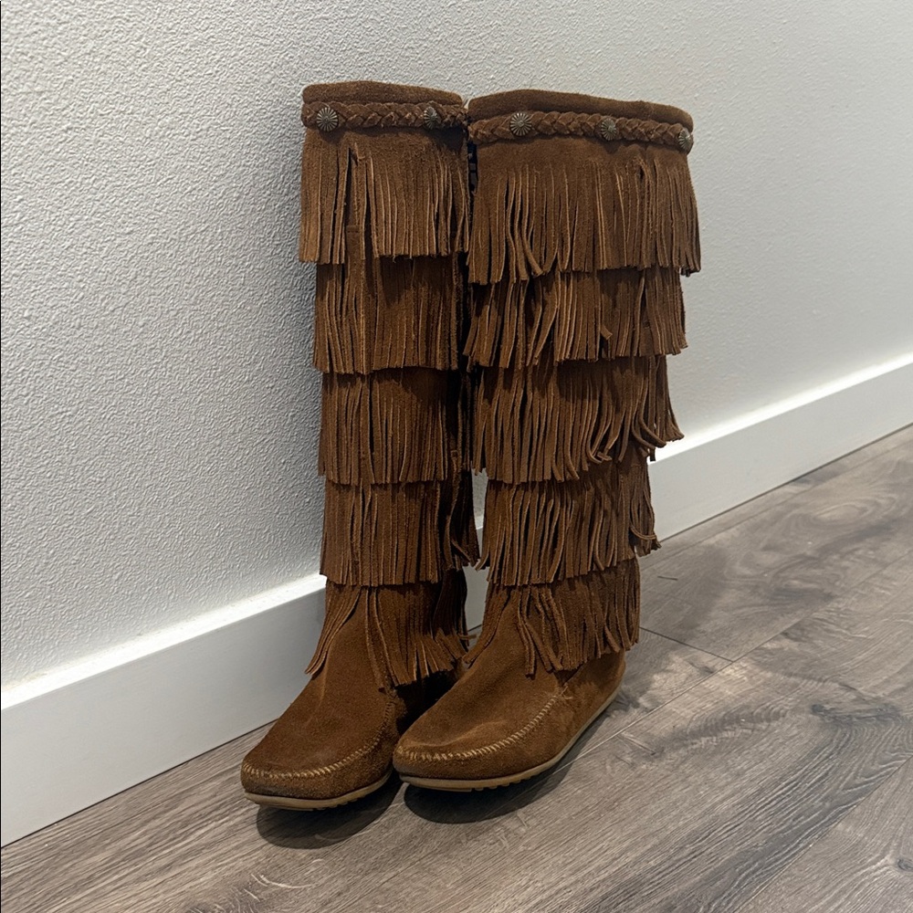 Minnetonka Brown Fringe Knee-High Boots